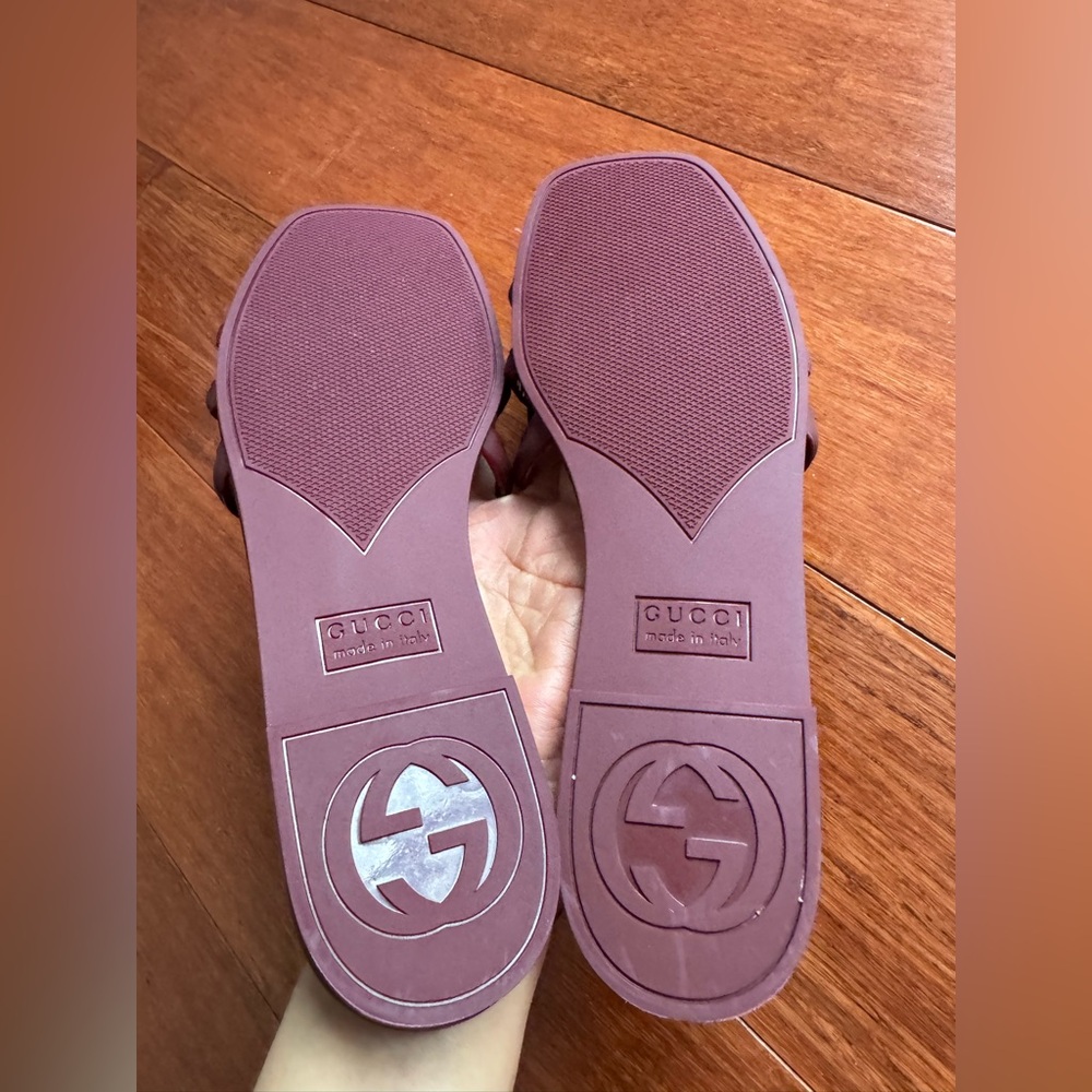 Gucci Palma Interlocking Logo Details Slide Rubber Sandals Burgundy EU 38 - Picture 5 of 10